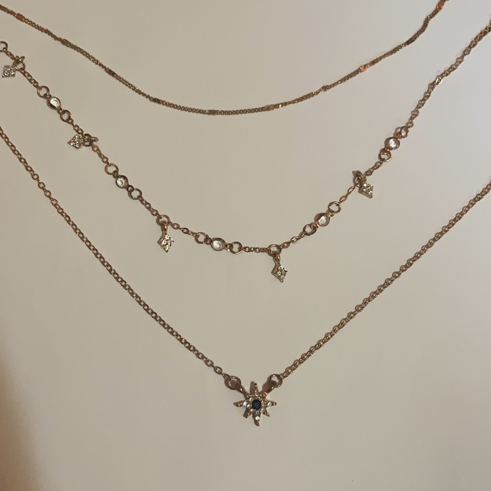 Gold three piece connected necklace